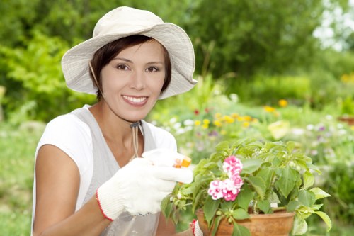 Seasonal garden maintenance in Elmstead with clean patio and shrubs